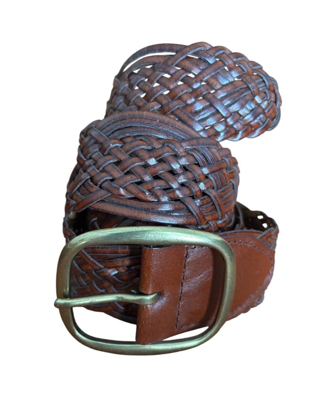Vintage Woven Brown Leather Belt Size L Bonded Leather Timeless Accessory